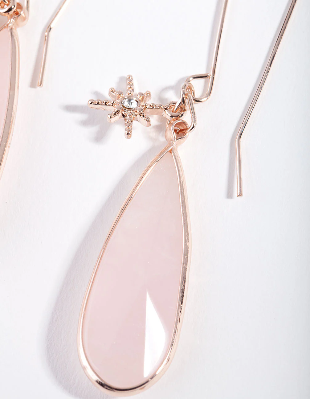 Rose Gold Star Charm Quartz Long Hook Earrings - Image 3