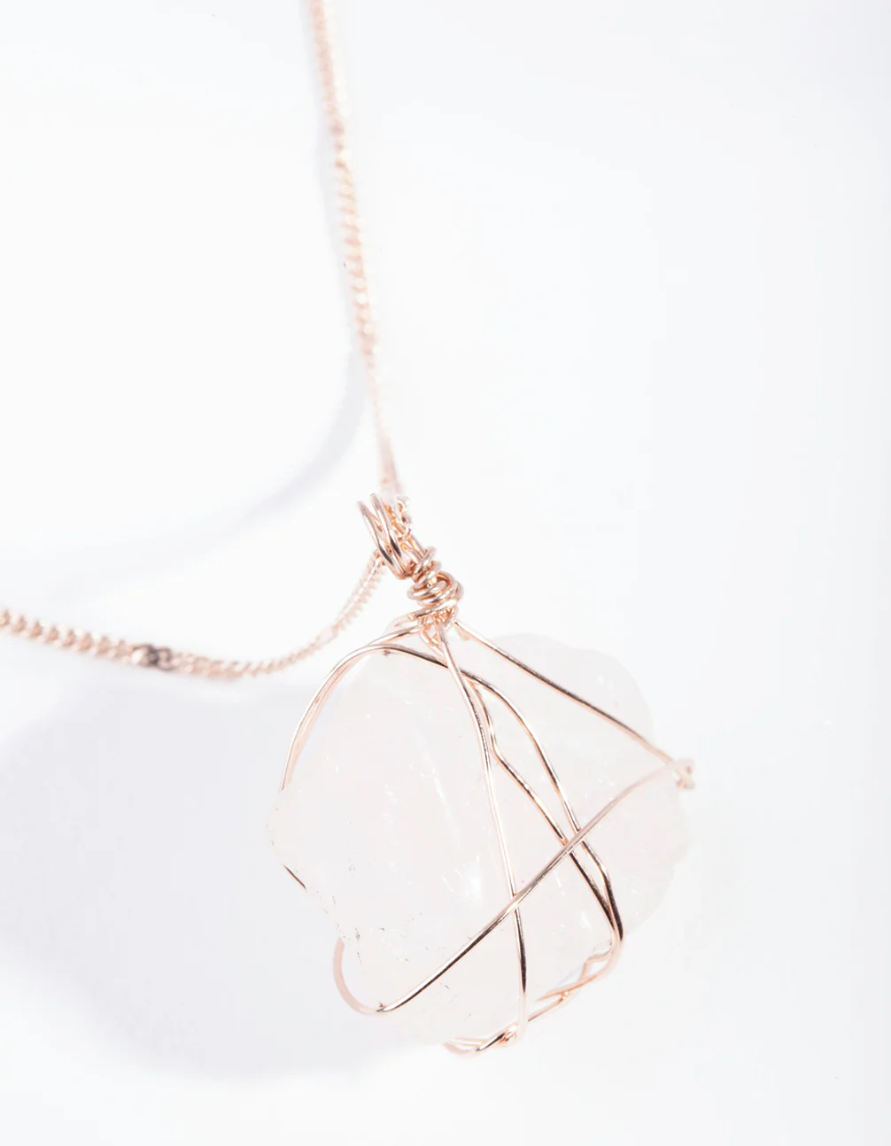 Rose Gold Wire Wrapped Rose Quartz Necklace - Image 3
