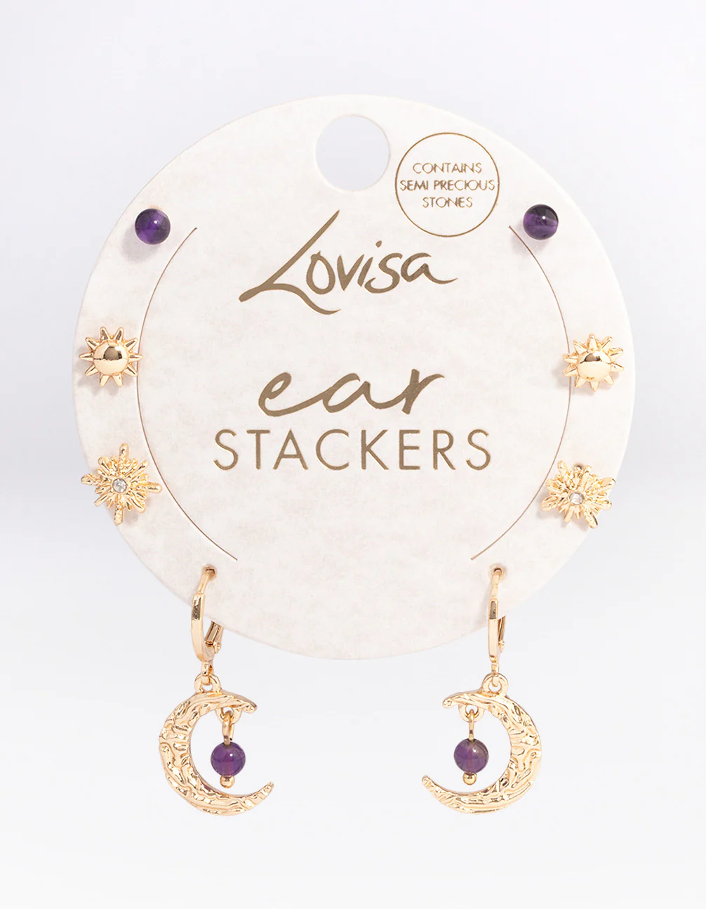 Gold Amethyst Mixed Star & Moon Stacker Earrings - Image 3