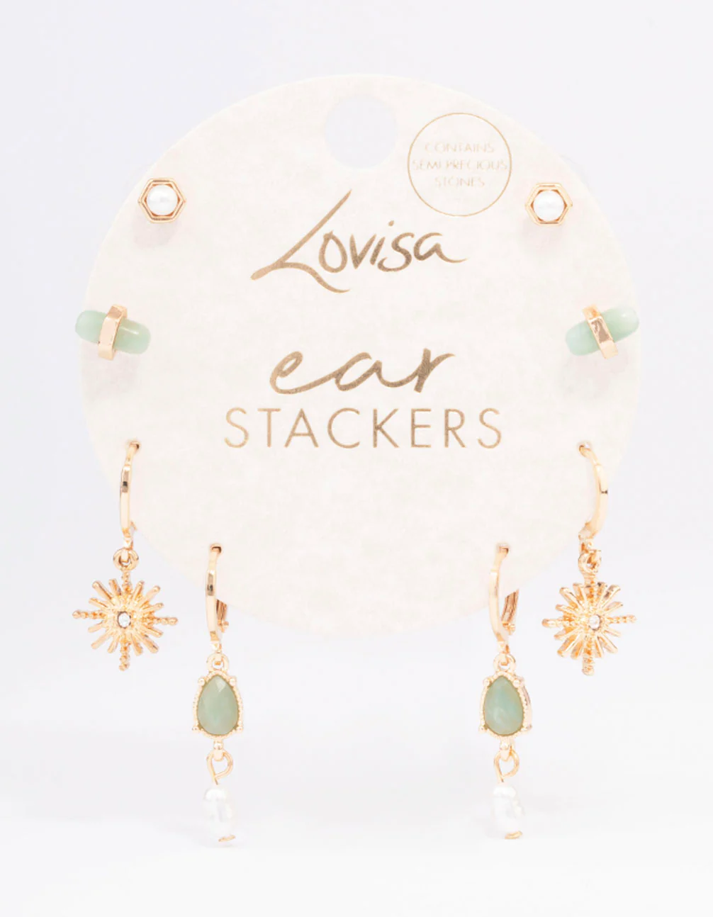 Gold Green Aventurine Celestial & Pearly Earring 4-Pack - Image 3