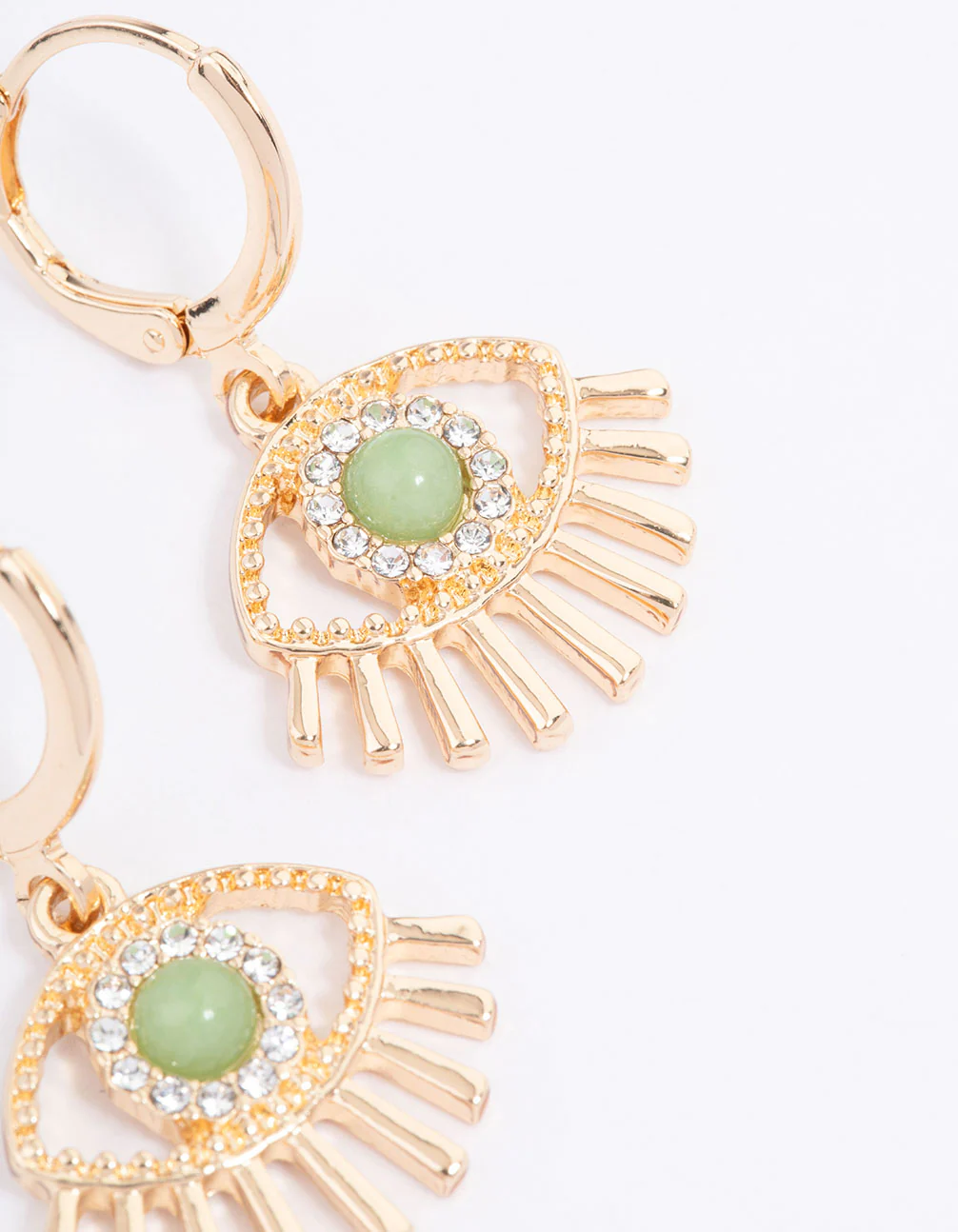 Gold Green Aventurine Diamante Eye Huggie Earrings - Image 3