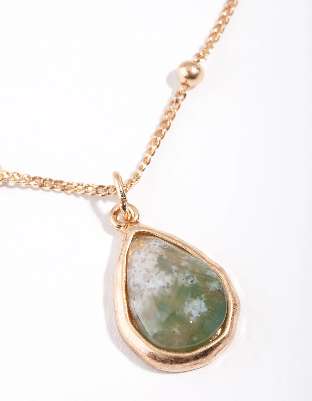 Gold Green Stone Mix Bead 3 Layer Necklace - Image 3