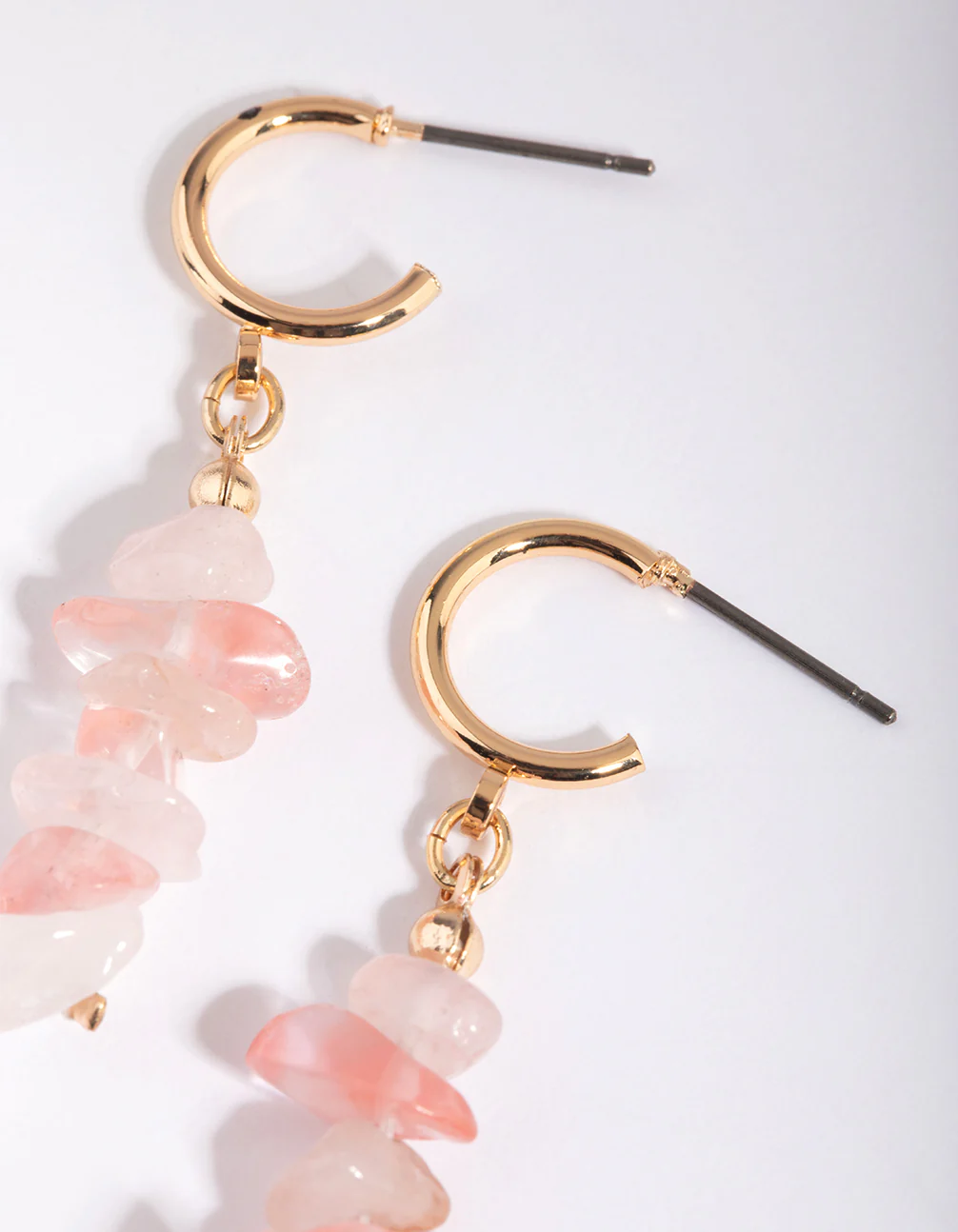 Gold & Pink Semi-Precious Drop Earrings - Image 3