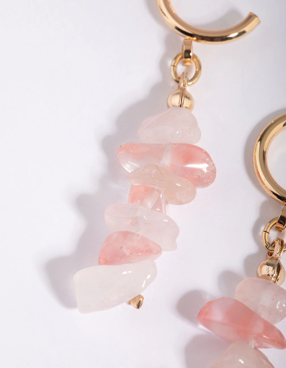Gold & Pink Semi-Precious Drop Earrings - Image 4
