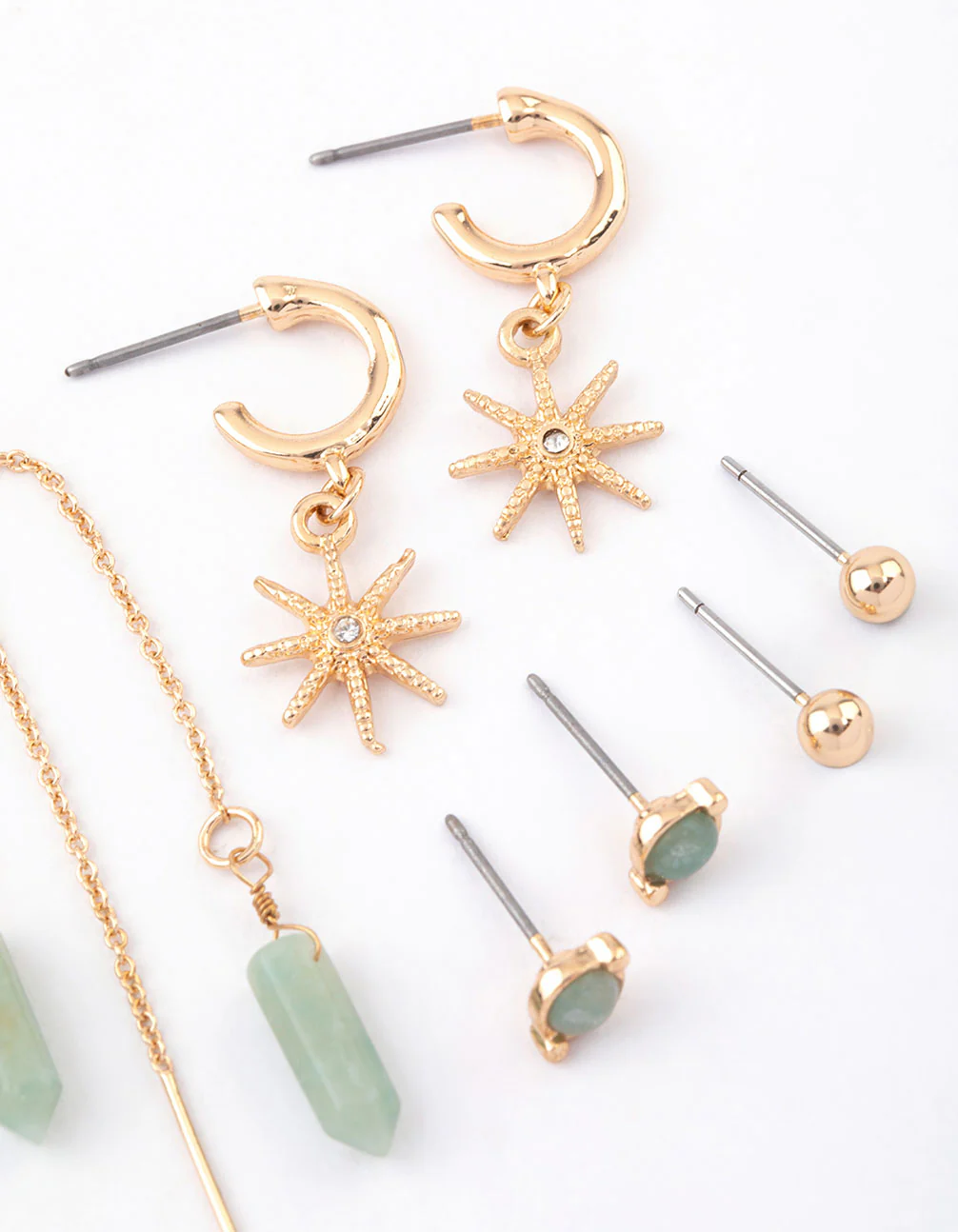 Gold Mixed Celestial & Thread Through Earrings 4-Pack - Image 3