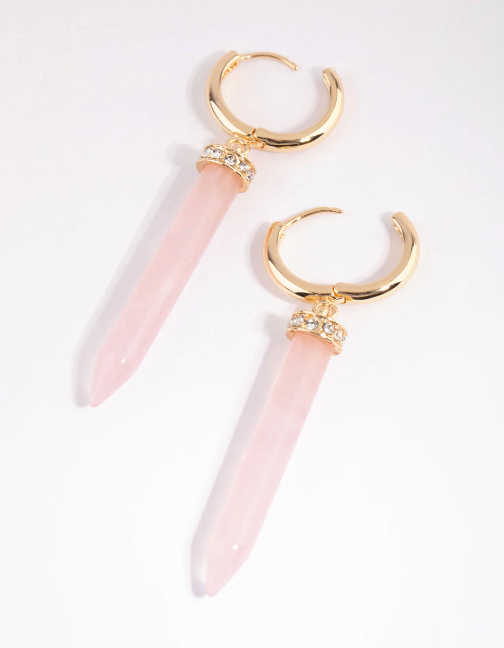 Gold Rose Quartz Shard Huggie Earrings - Image 2