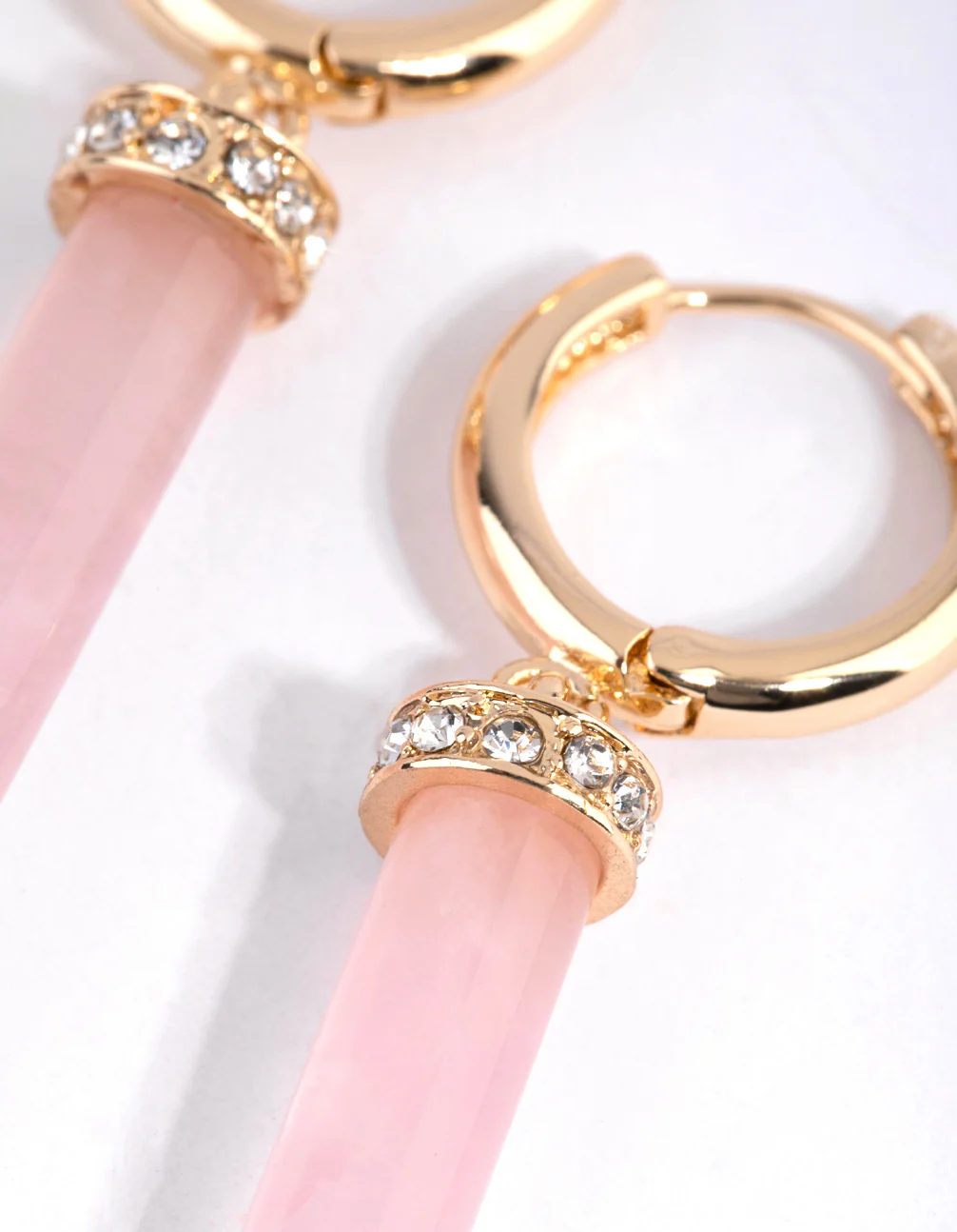 Gold Rose Quartz Shard Huggie Earrings - Image 3