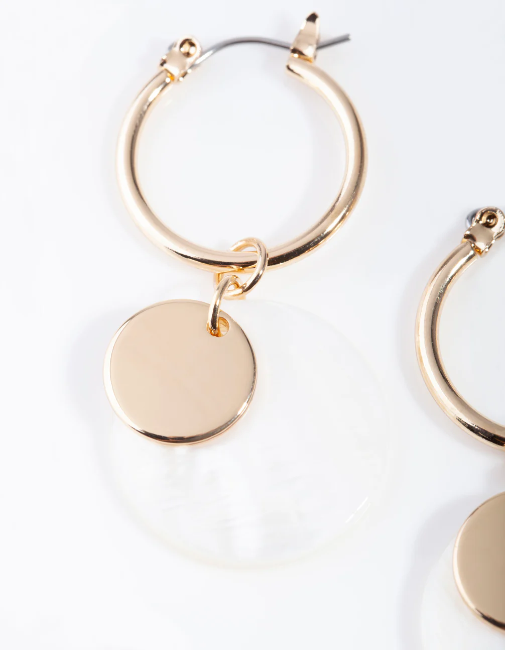 Gold Shell Disc Hoop Earrings - Image 2