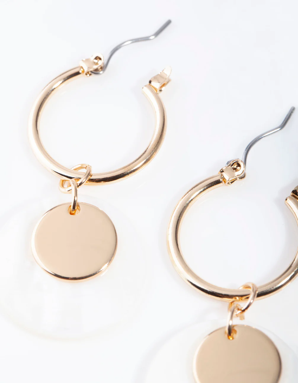 Gold Shell Disc Hoop Earrings - Image 3