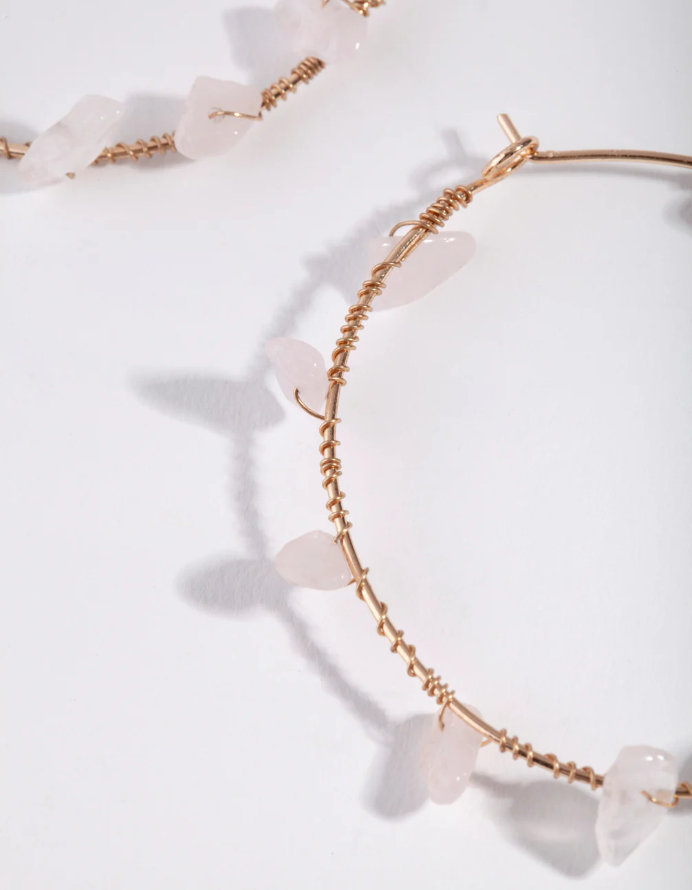 Gold Pink Stone Wrap Hoop Earrings - Image 2