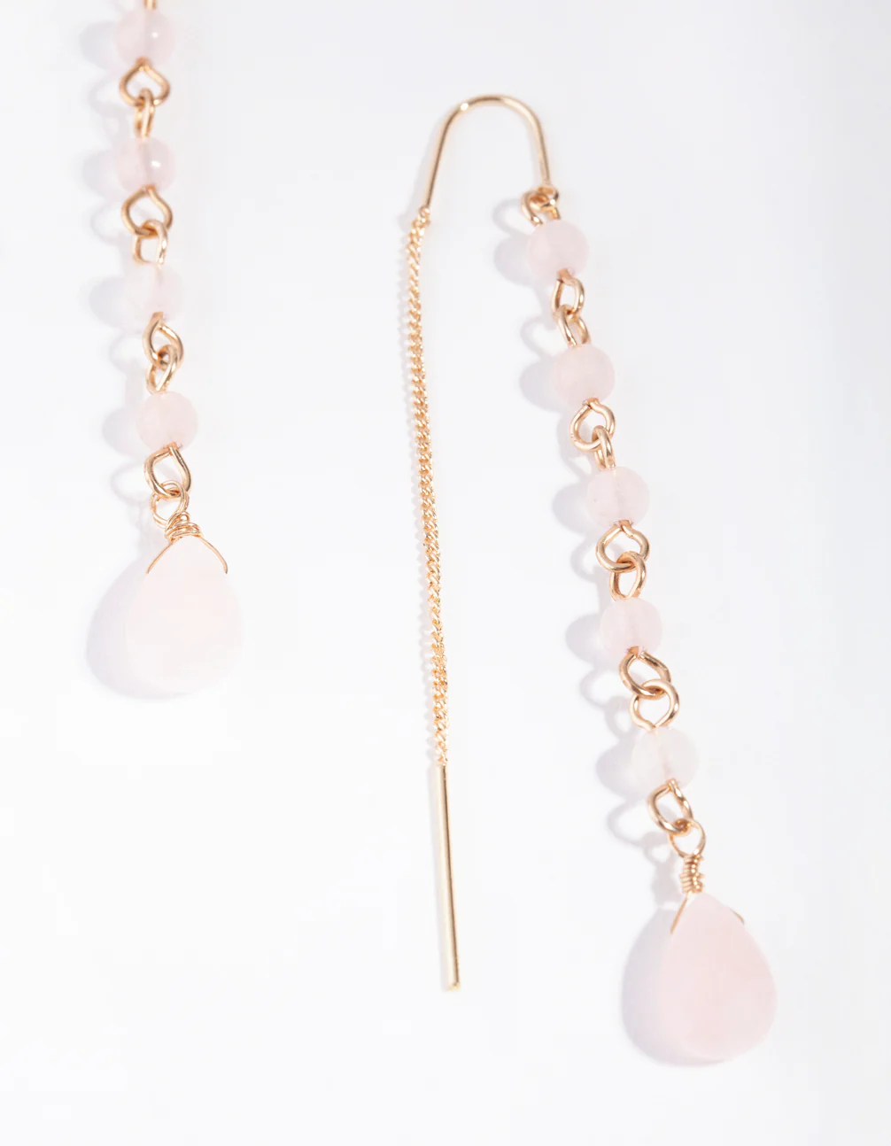 Gold Thread Through Station Drop Earrings - Image 2