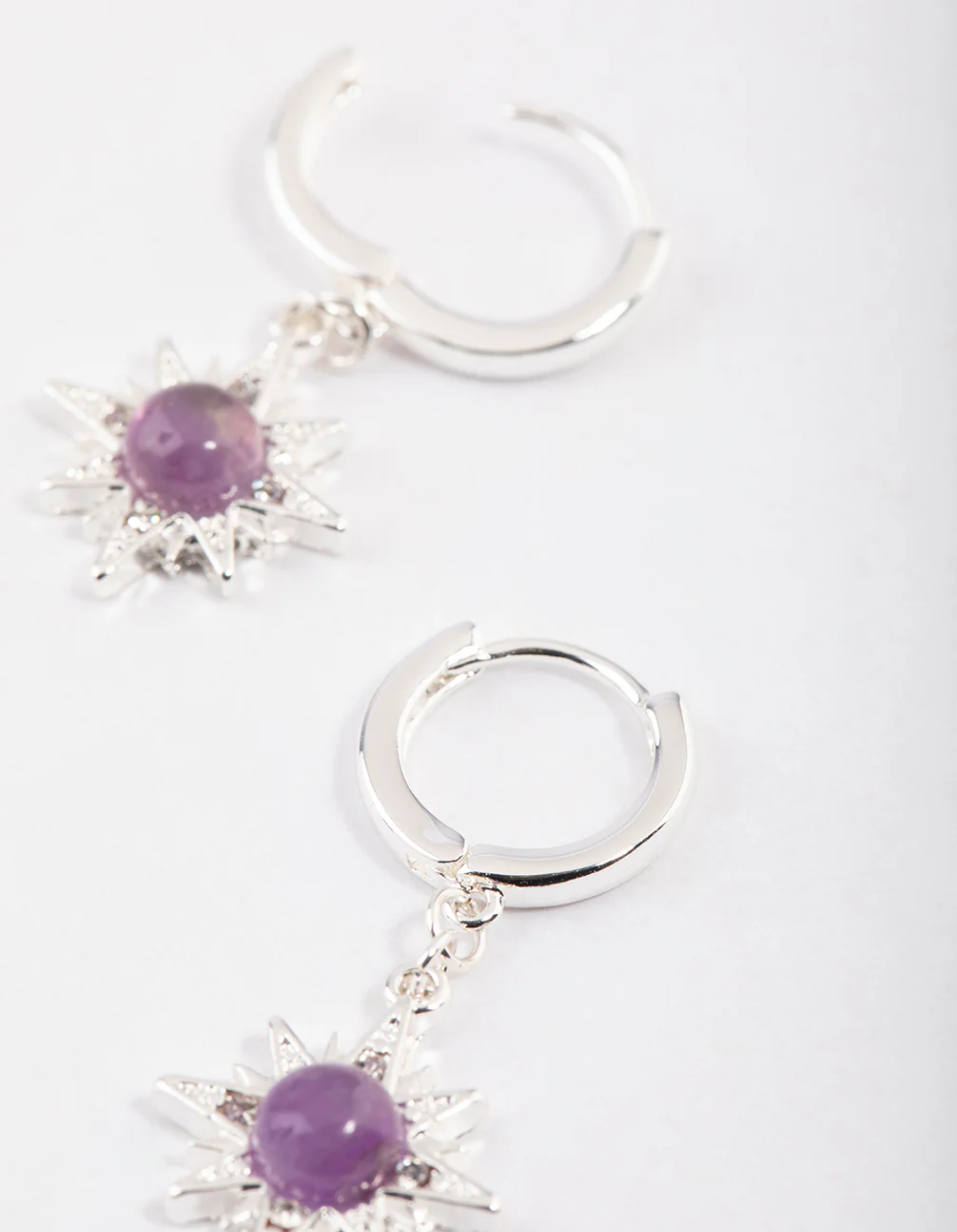 Silver Amethyst Starburst Huggie Earrings - Image 2