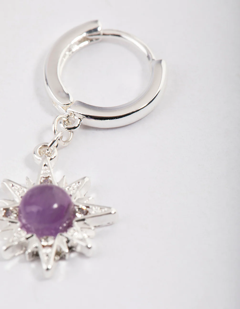 Silver Amethyst Starburst Huggie Earrings - Image 3