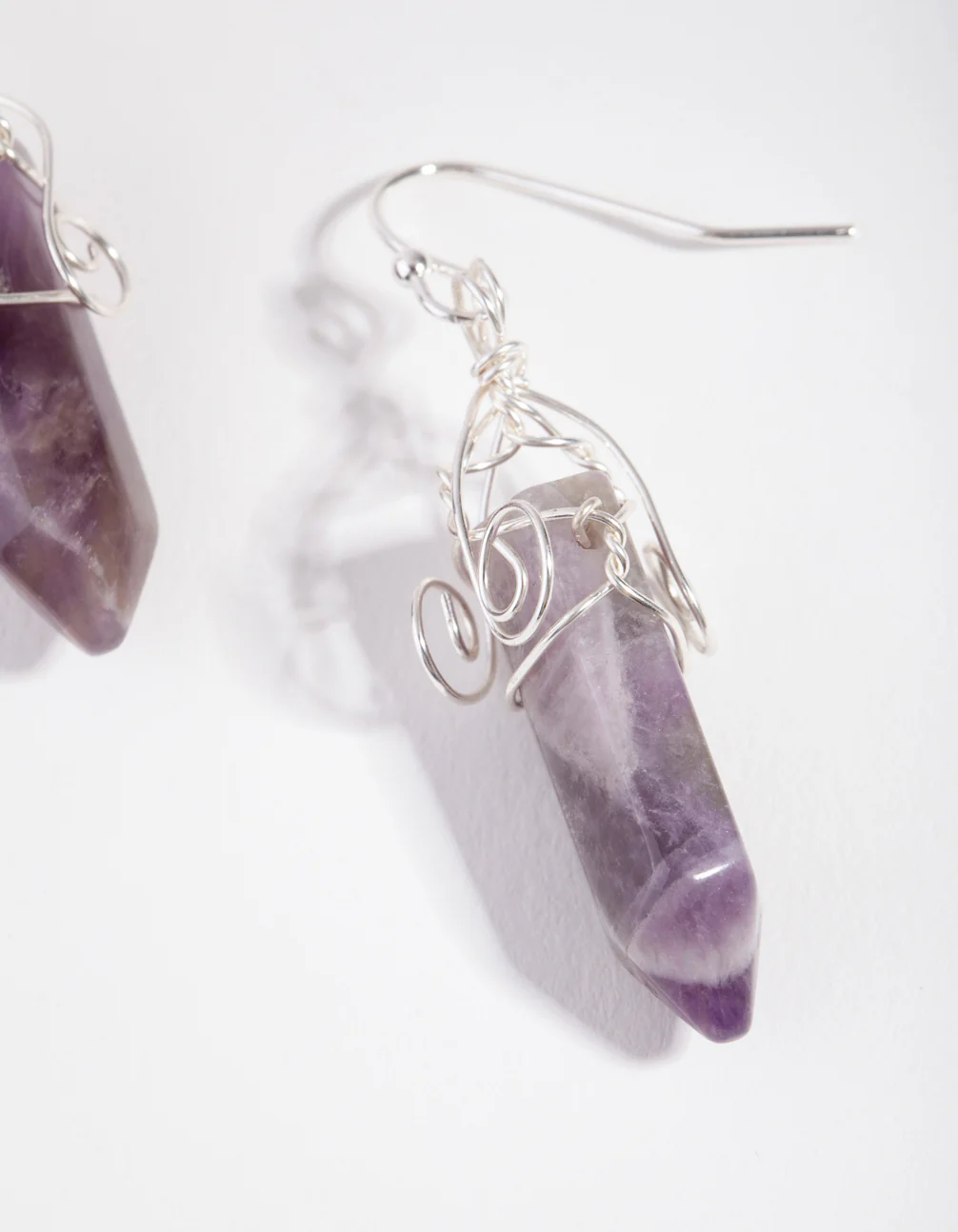 Silver Coil Wrap Purple Stone Earrings - Image 2