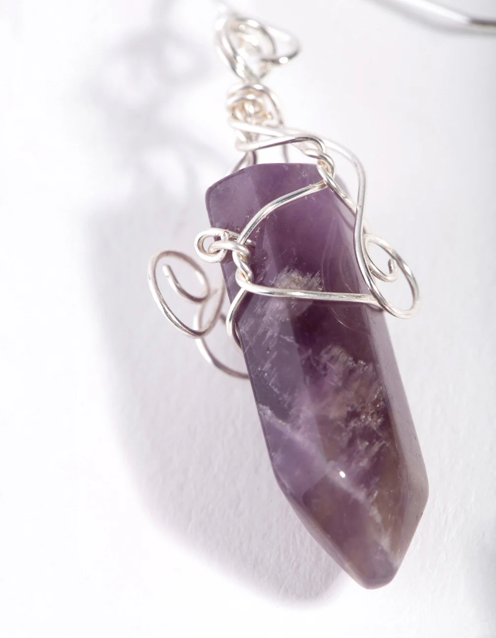 Silver Coil Wrap Purple Stone Earrings - Image 3