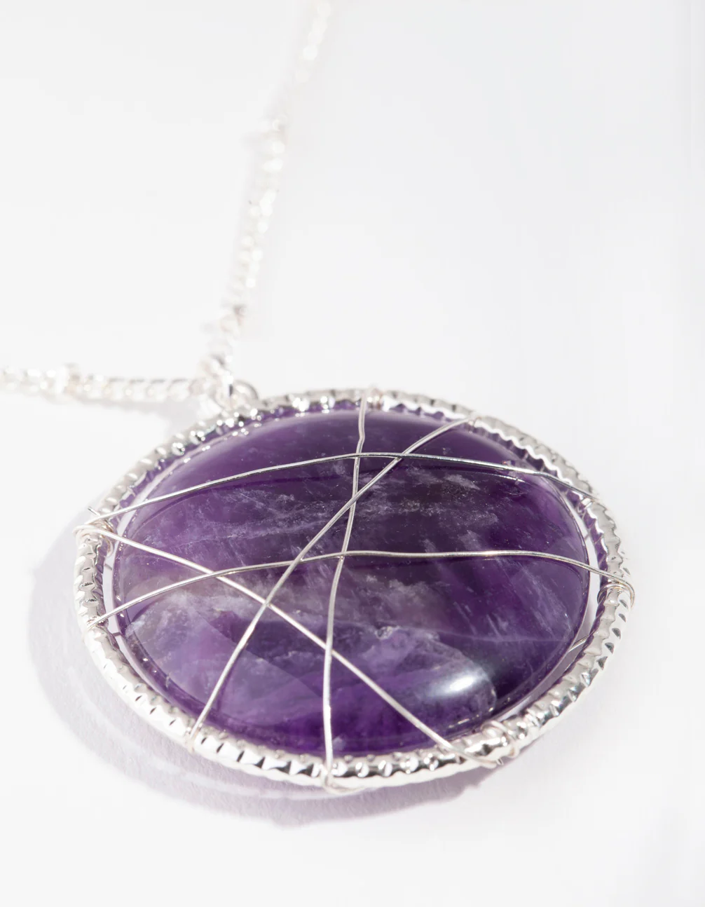 Silver Long Caged Amethyst Necklace - Image 3