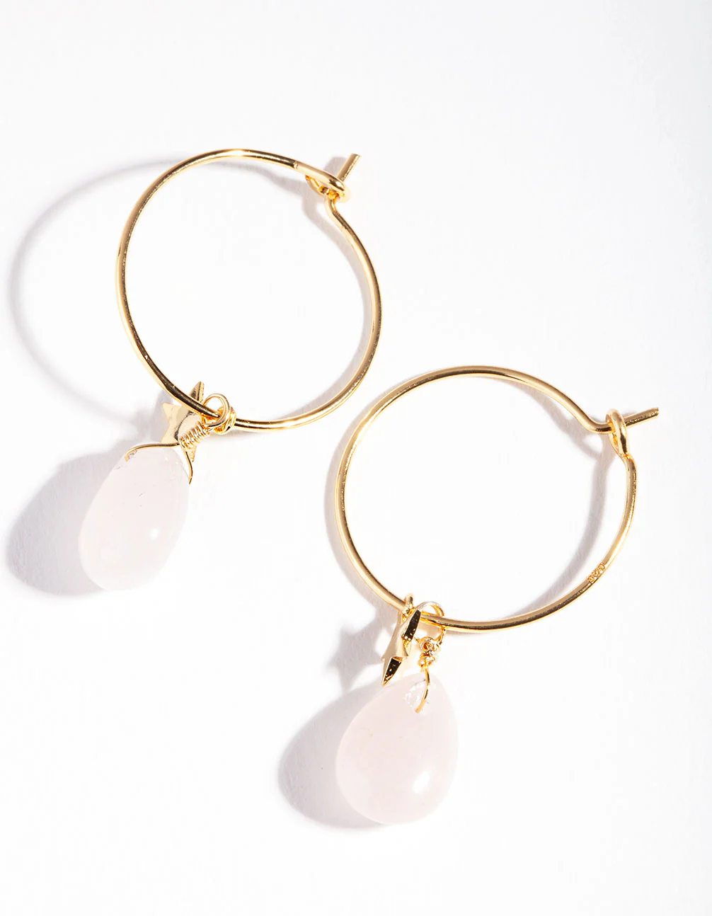 Gold Plated Sterling Silver Rose Quartz Celestial Charm Hoop Earrings - Image 2