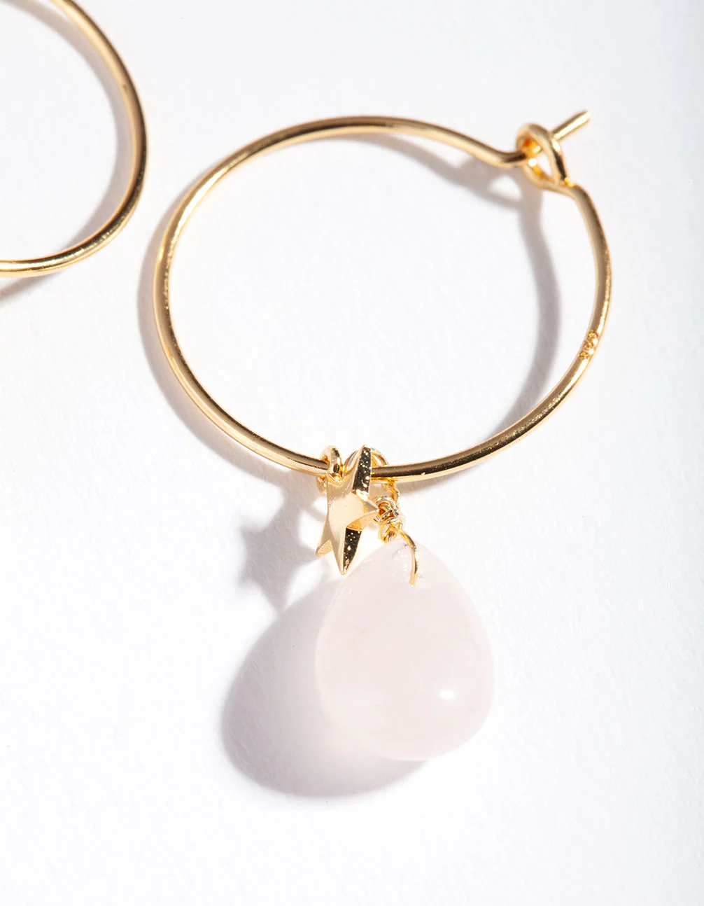Gold Plated Sterling Silver Rose Quartz Celestial Charm Hoop Earrings - Image 3