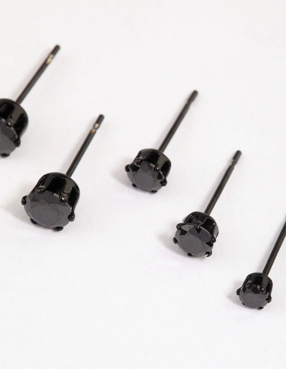 Black Coated Surgical Steel Classic Stud Earrings Pack - Image 2