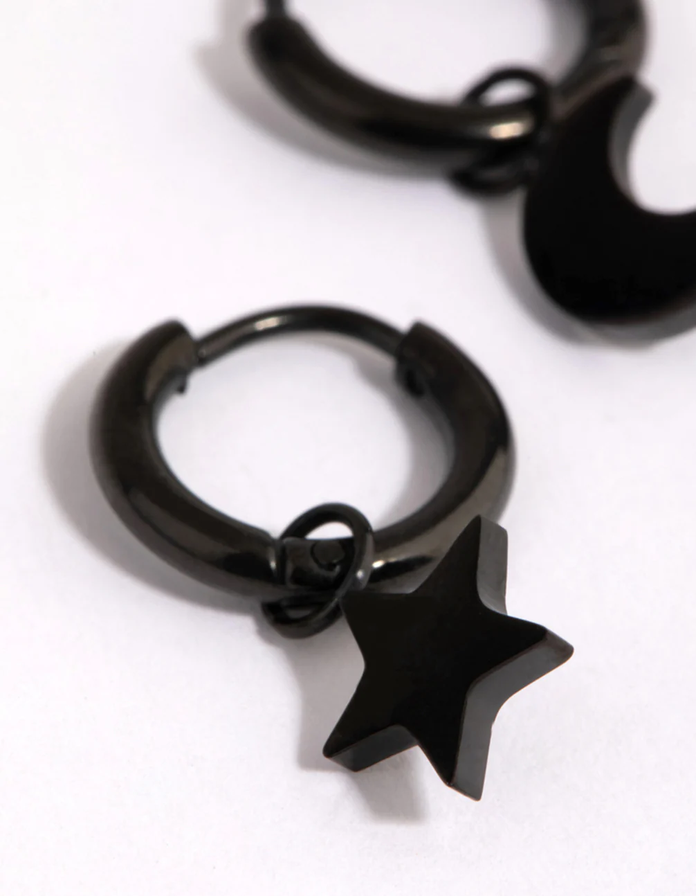 Matte Black Surgical Steel Celestial Huggie Earrings - Image 3