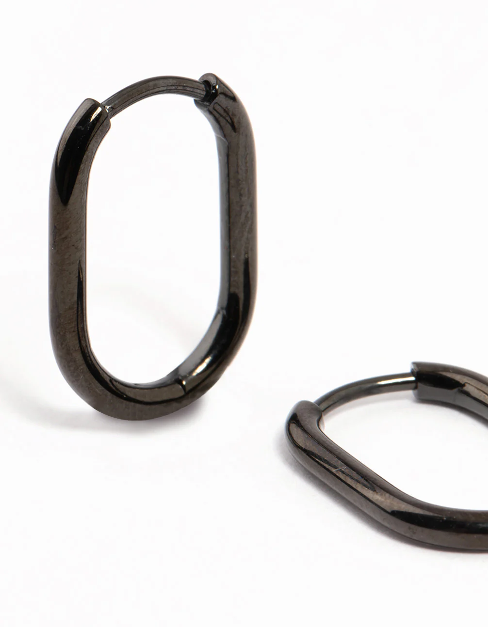 Black Coated Surgical Steel Rounded Rectangle Hoop Earrings - Image 2