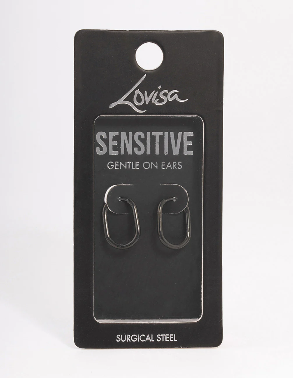 Black Coated Surgical Steel Rounded Rectangle Hoop Earrings - Image 3