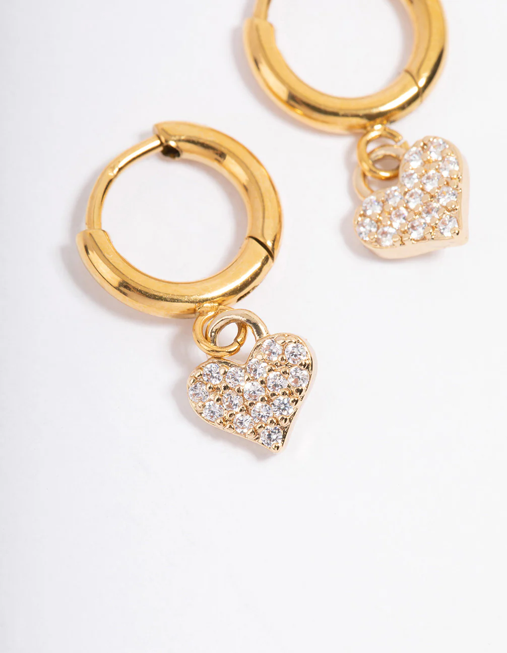 Gold Plated Surgical Steel Cubic Zirconia Floated Heart Huggie Earrings - Image 2