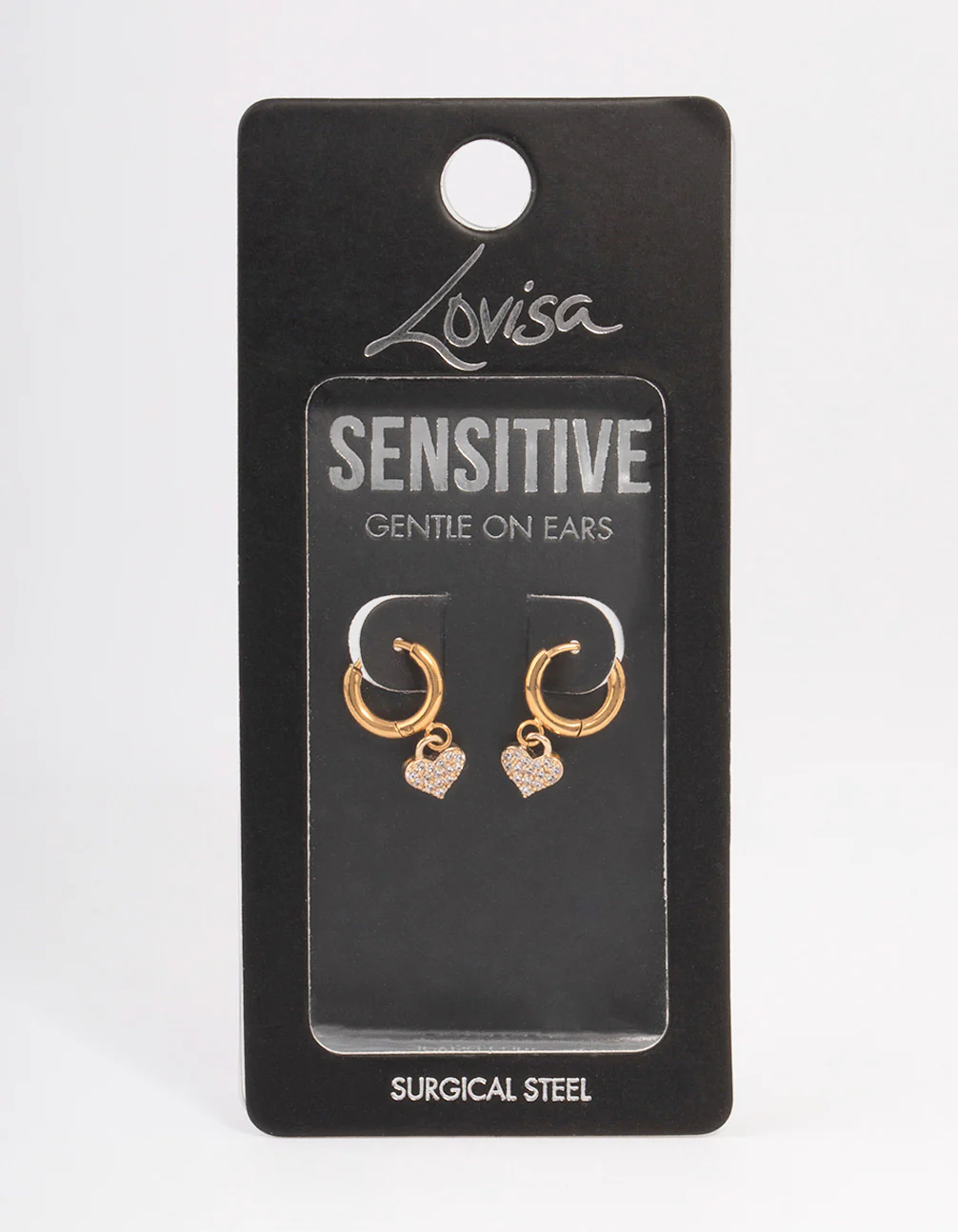 Gold Plated Surgical Steel Cubic Zirconia Floated Heart Huggie Earrings - Image 3