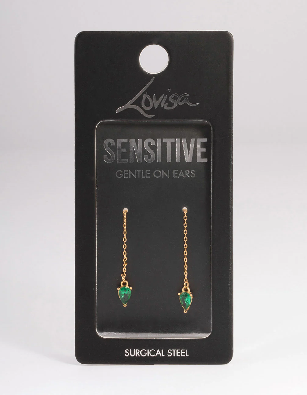 Gold Plated Surgical Steel Cubic Zirconia Pear Thread Earrings - Image 3
