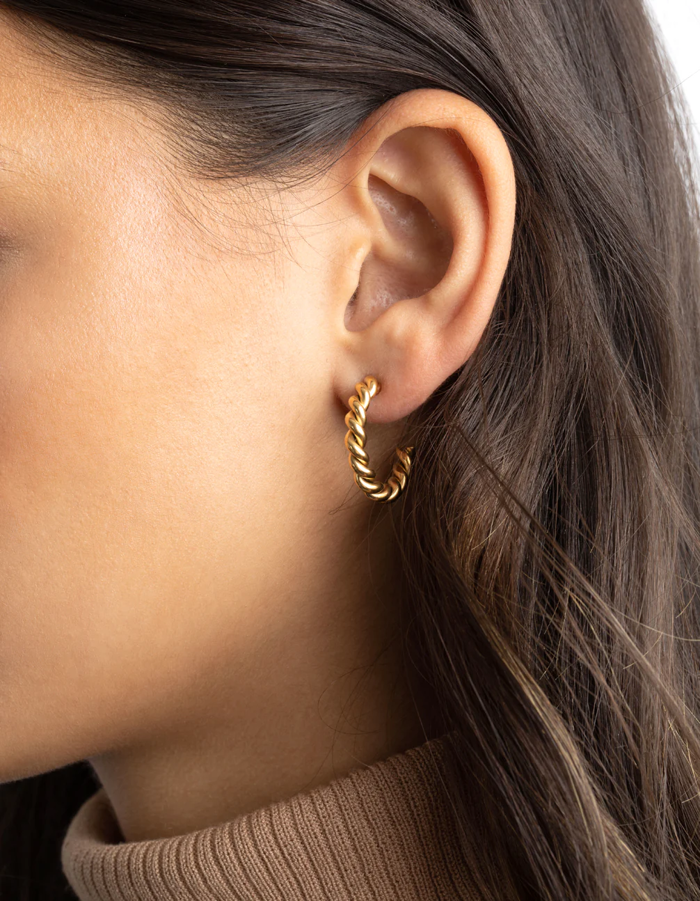 Gold Plated Surgical Steel Twisted Hoop Earrings - Image 2