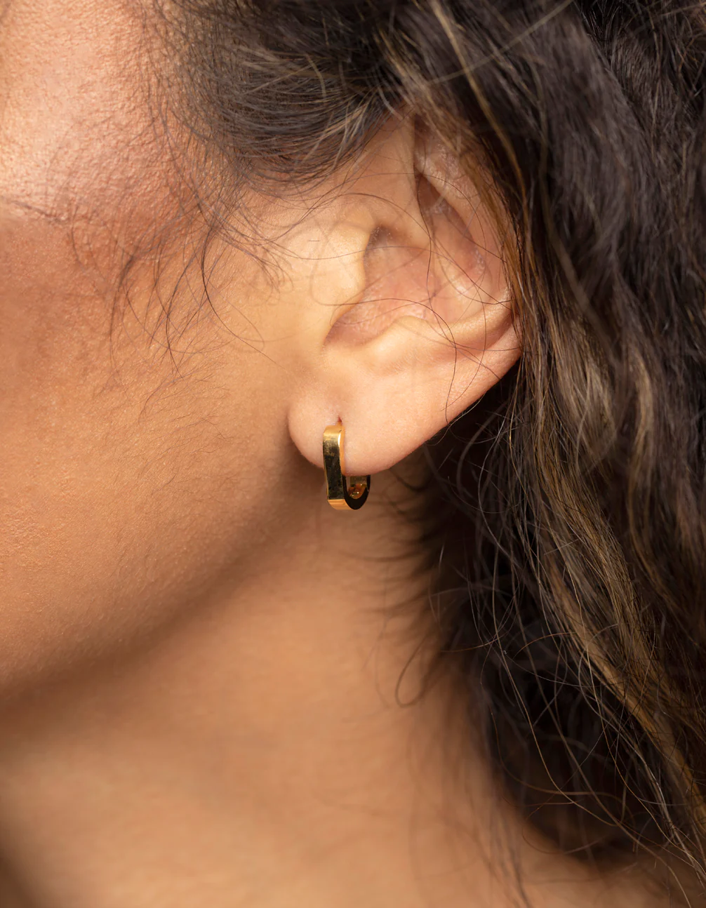 Gold Plated Surgical Steel Oval Huggie Hoop Earrings - Image 2