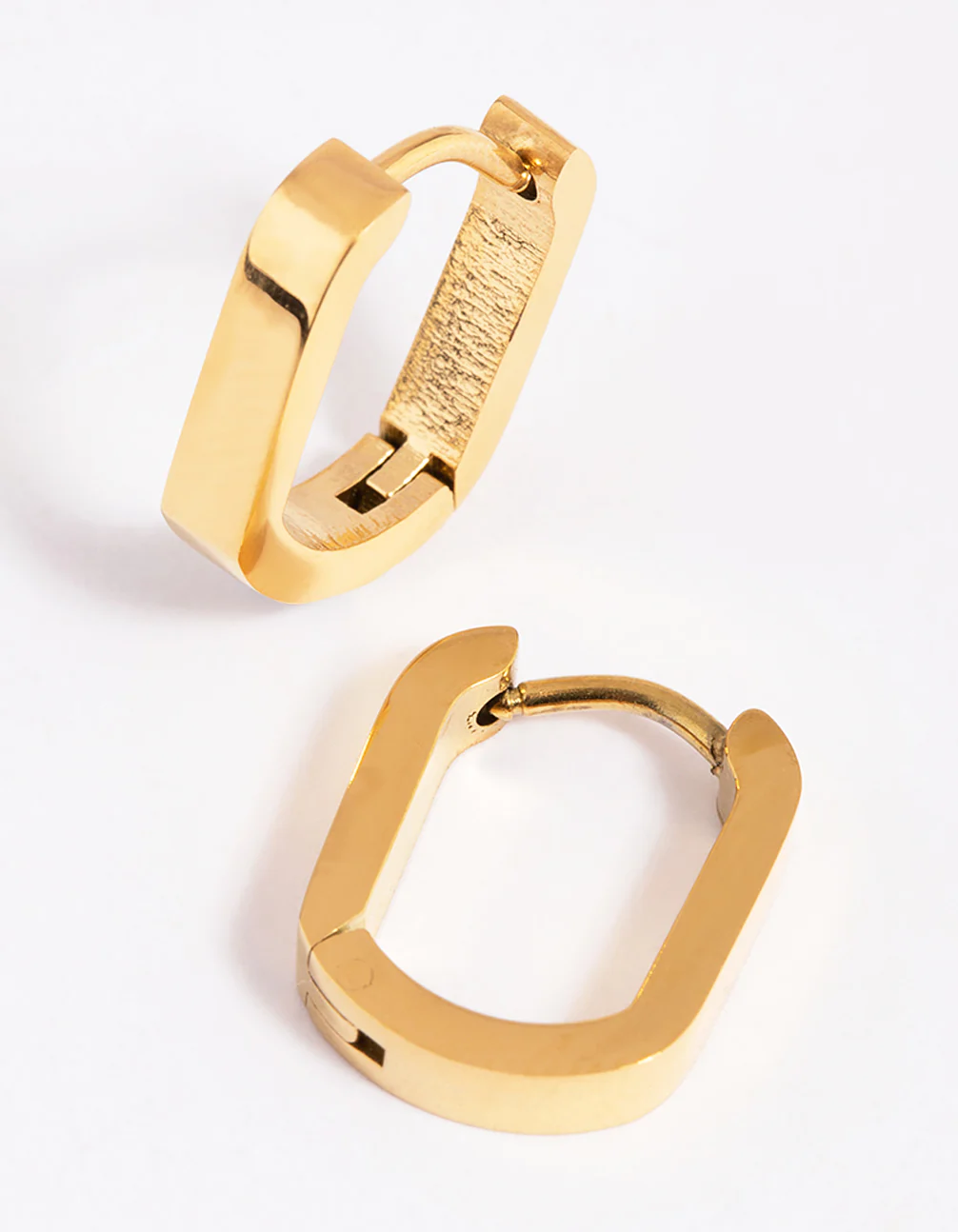 Gold Plated Surgical Steel Oval Huggie Hoop Earrings - Image 4