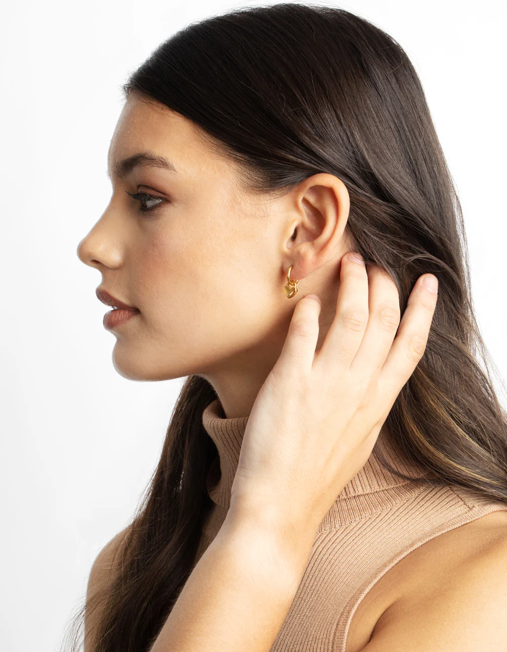 Gold Plated Surgical Steel Chunky Heart Huggie Hoop Earrings - Image 6