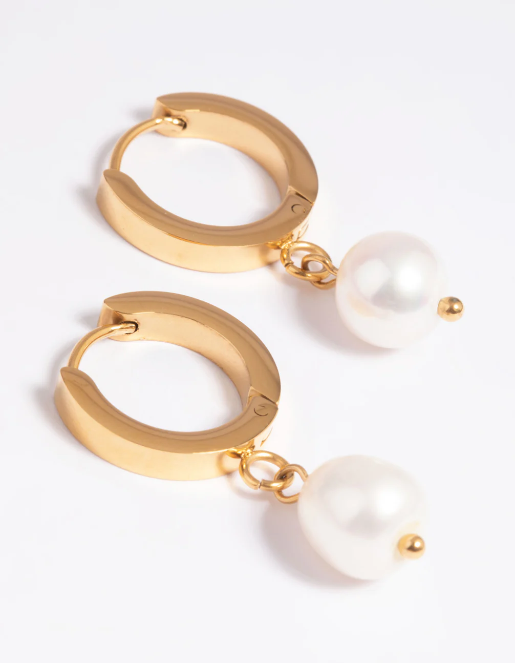 Gold Plated Surgical Steel Pearl Huggie Hoop Earrings - Image 3