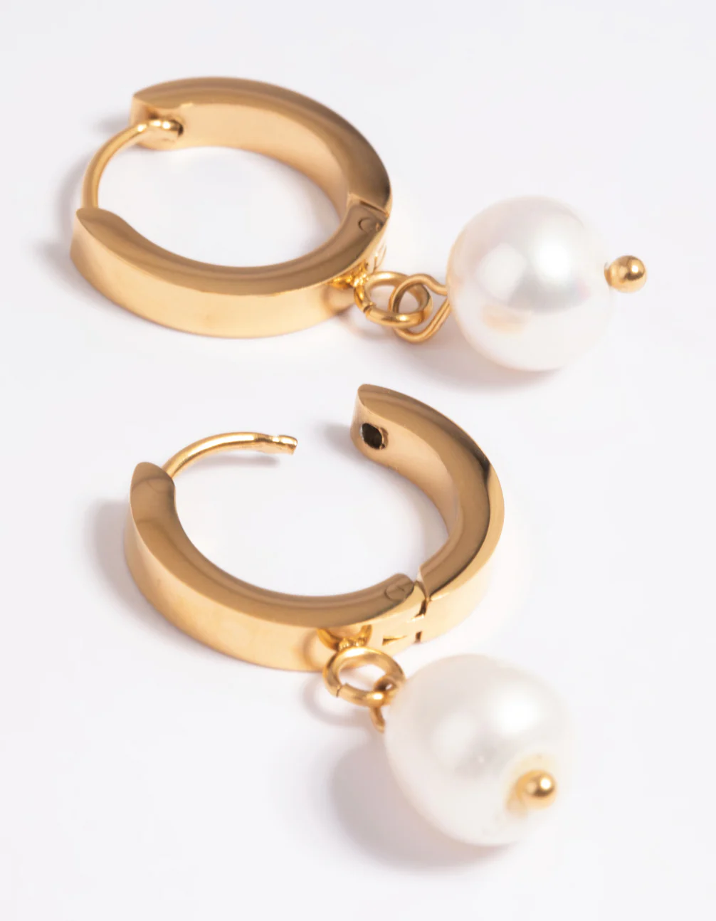 Gold Plated Surgical Steel Pearl Huggie Hoop Earrings - Image 4