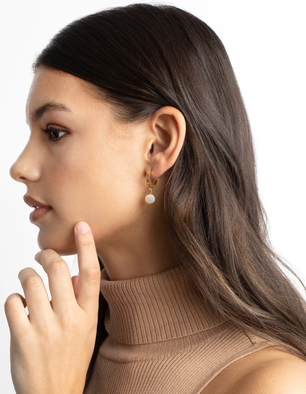 Gold Plated Surgical Steel Pearl Huggie Hoop Earrings - Image 5