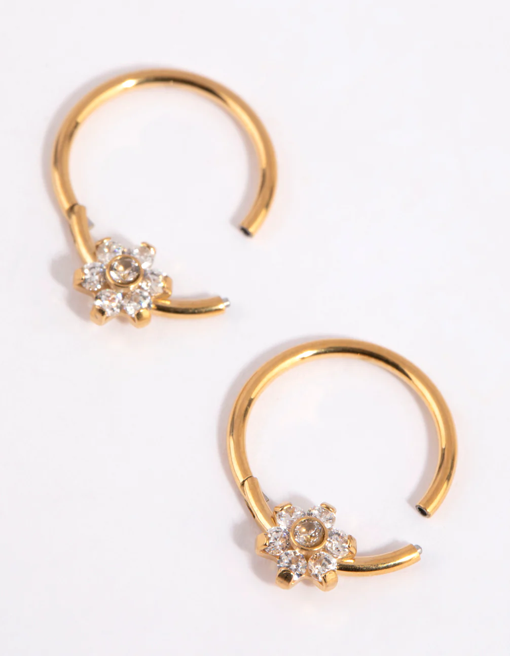 Gold Plated Surgical Steel Small Flower Hoop Earrings - Image 2