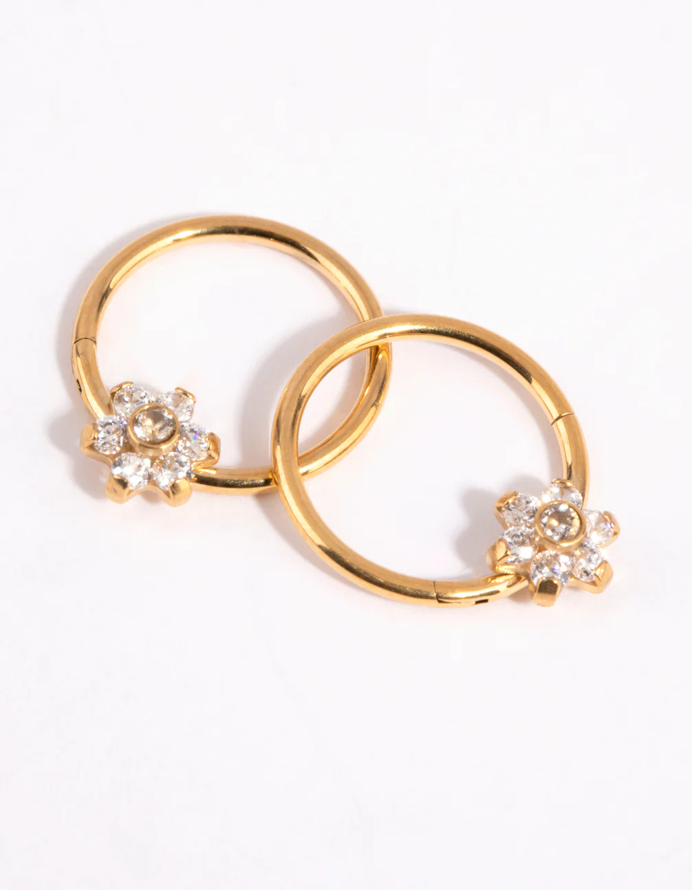 Gold Plated Surgical Steel Small Flower Hoop Earrings - Image 3