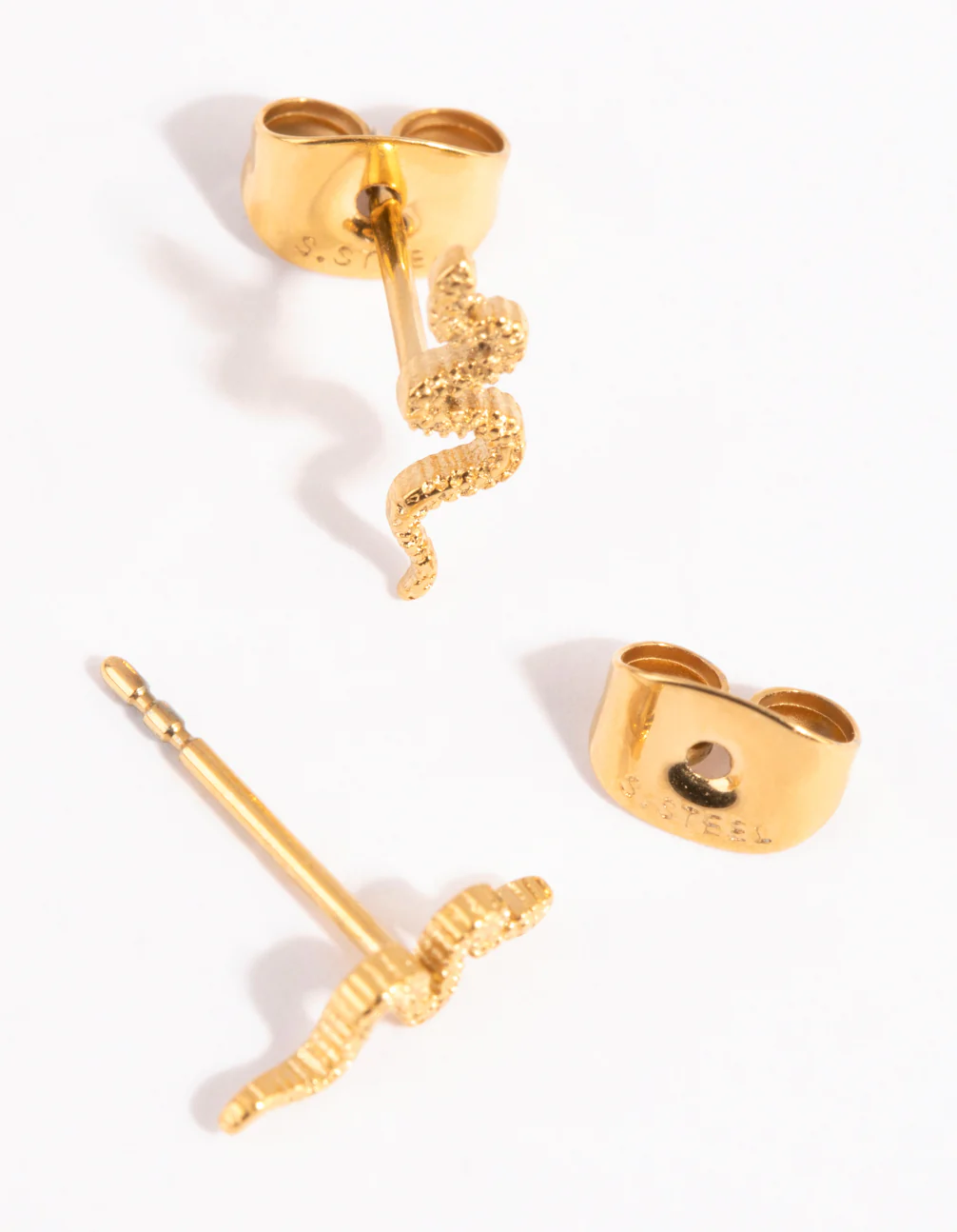 Gold Plated Surgical Steel Snake Stud Earrings - Image 3
