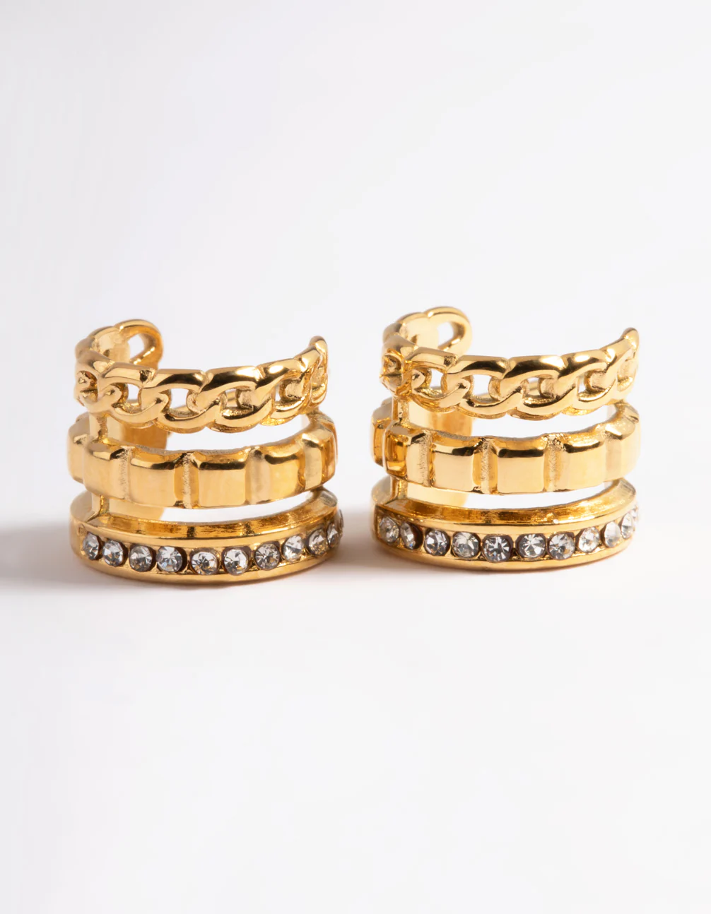 Gold Plated Triple Chain Hoop Earrings - Image 3