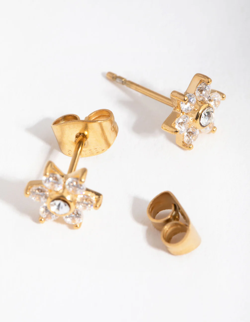 24 Carat Gold Plated Surgical Steel Cubic Zirconia Flower Stud Earrings - Image 3