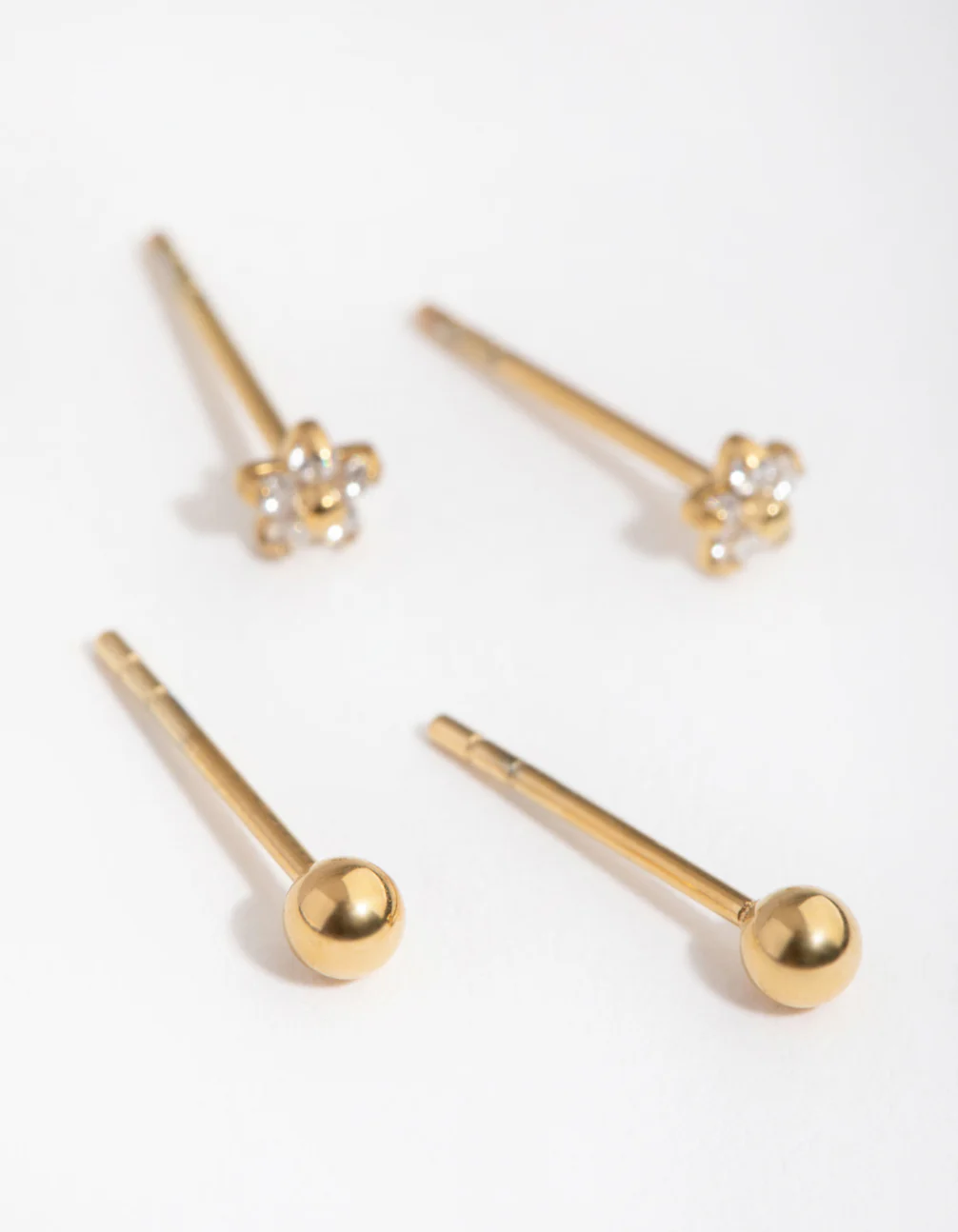 24 Carat Gold Plated Surgical Steel Flower & Ball Pack Stud Earrings - Image 2