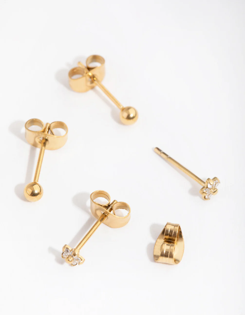 24 Carat Gold Plated Surgical Steel Flower & Ball Pack Stud Earrings - Image 3