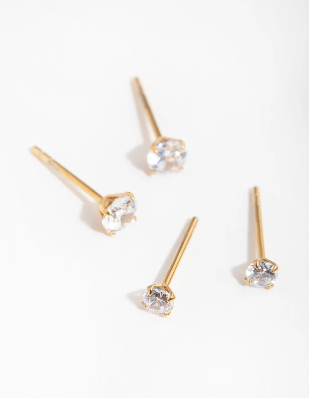 24 Carat Gold Plated Surgical Steel Round Cubic Zirconia Pack Stud Earrings - Image 2