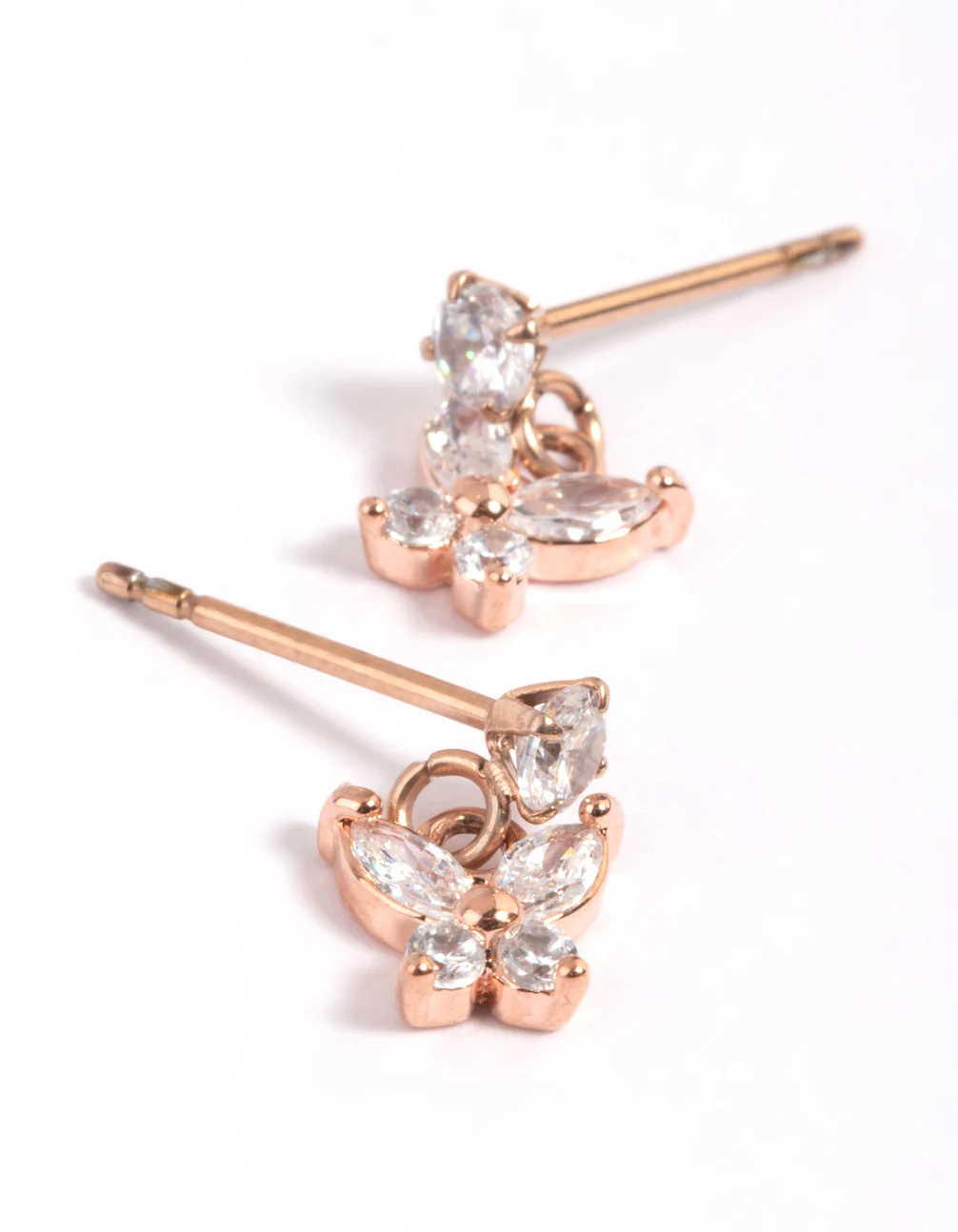 Rose Gold Plated Cubic Zirconia Butterfly Stud Earrings - Image 2