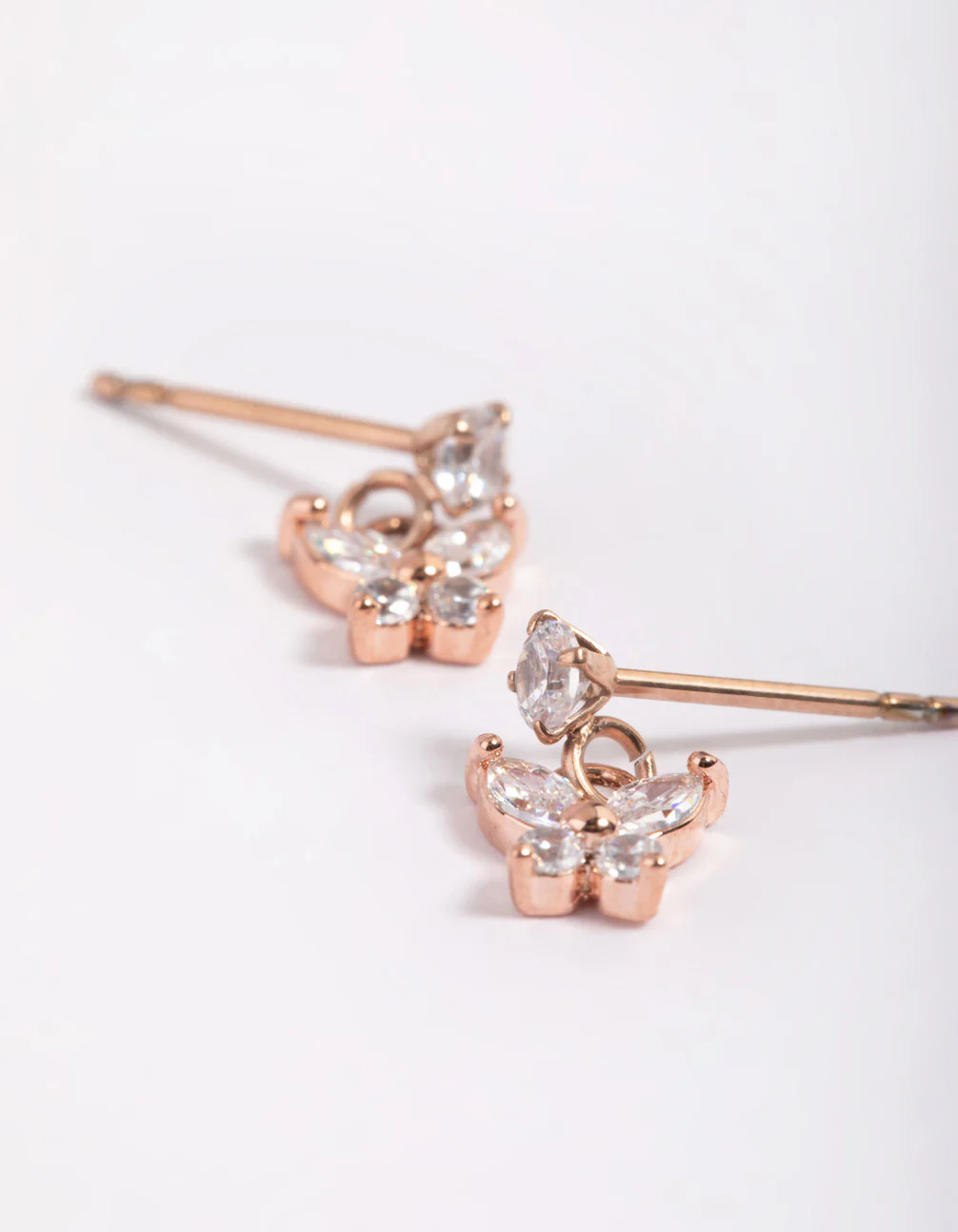 Rose Gold Plated Cubic Zirconia Butterfly Stud Earrings - Image 3