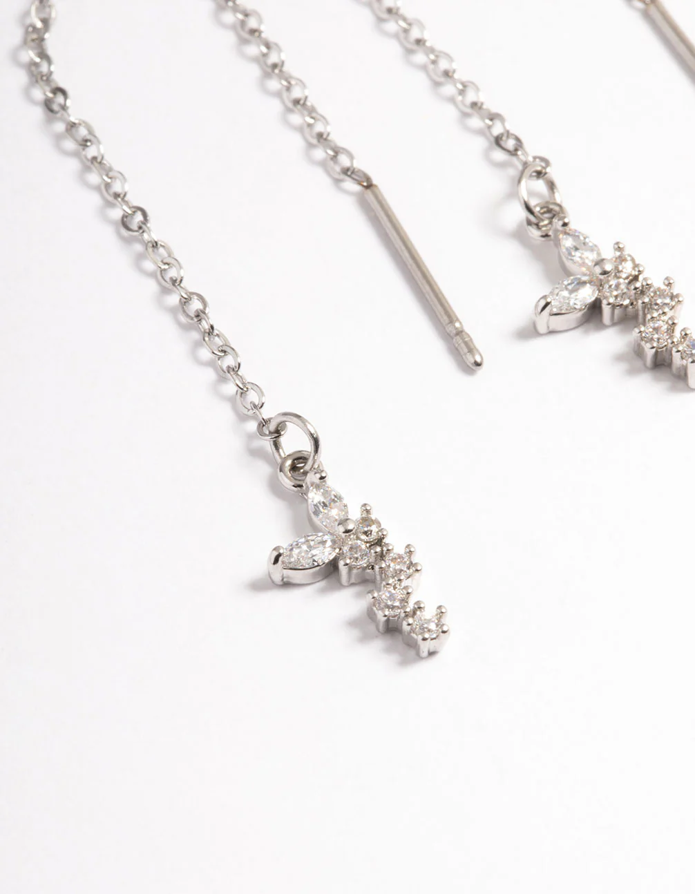 Silver Surgical Steel Butterfly Chain Drop Earrings - Image 2