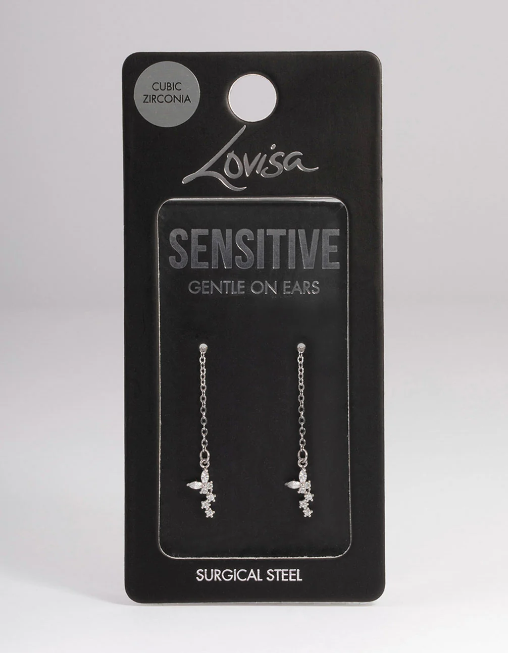 Silver Surgical Steel Butterfly Chain Drop Earrings - Image 3