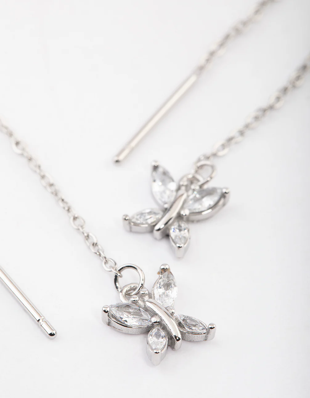 Surgical Steel Cubic Zirconia Butterfly Thread Through Earrings - Image 2