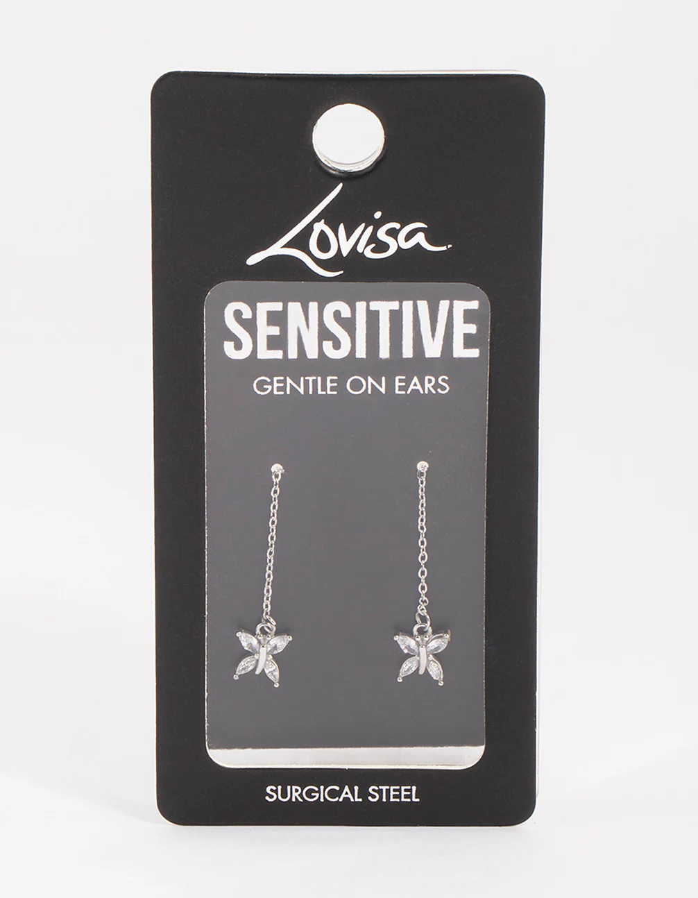 Surgical Steel Cubic Zirconia Butterfly Thread Through Earrings - Image 3